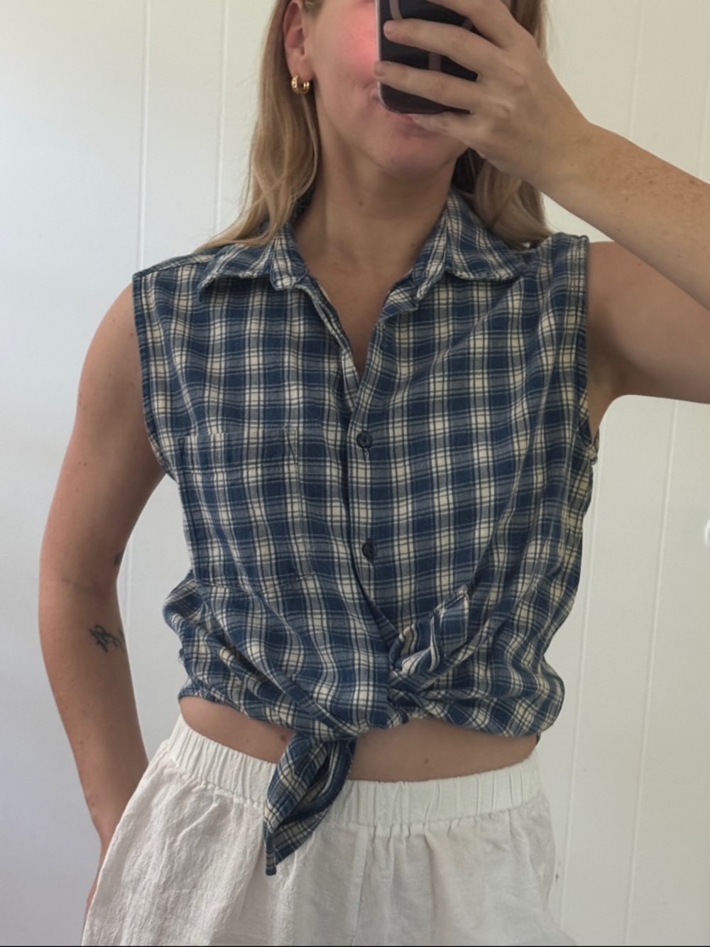 Sleeveless Blue Plaid denim top vintage